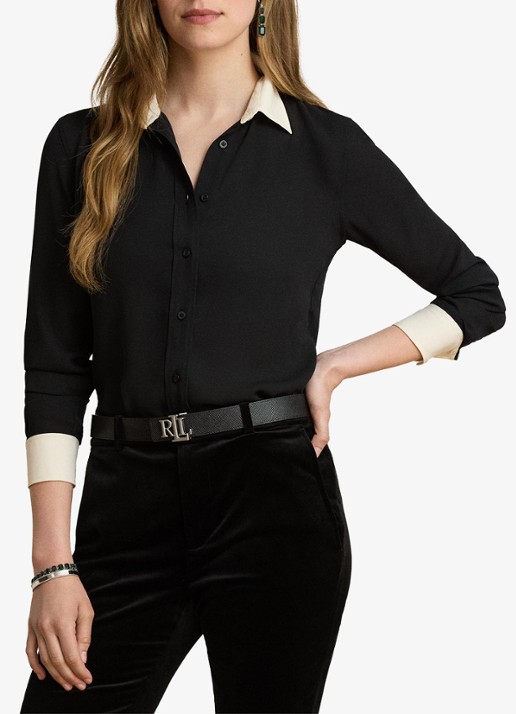 Ralph Lauren Blouse van satijn - detail black/mascarpone cream / zwart