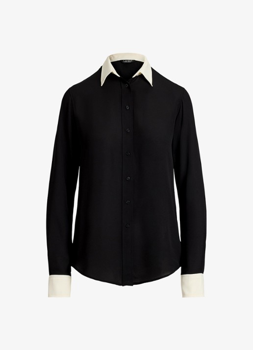 Ralph Lauren Blouse van satijn - voorkant 4 black/mascarpone cream / zwart