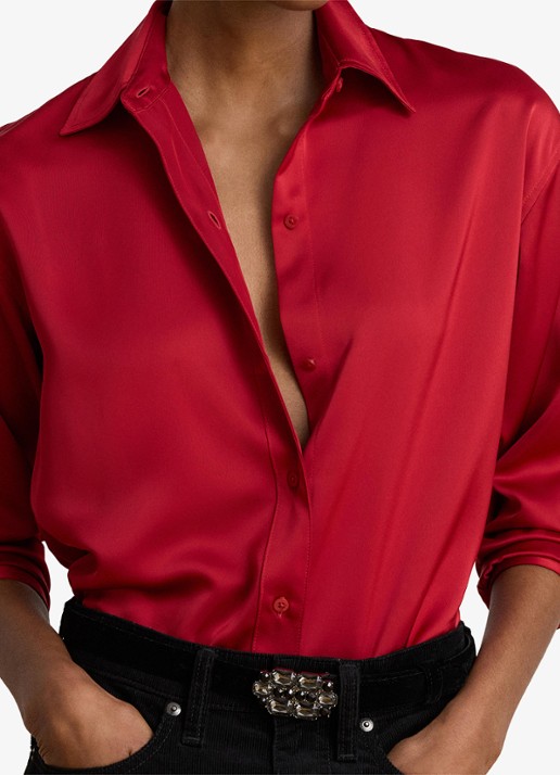 Ralph Lauren Blouse van satijn - detail 5 ralph red / rood