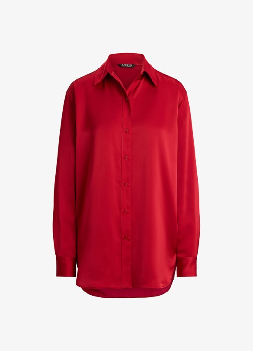 Ralph Lauren Blouse van satijn - voorkant 2 ralph red / rood