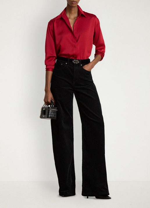 Ralph Lauren Blouse van satijn - voorkant 3 ralph red / rood