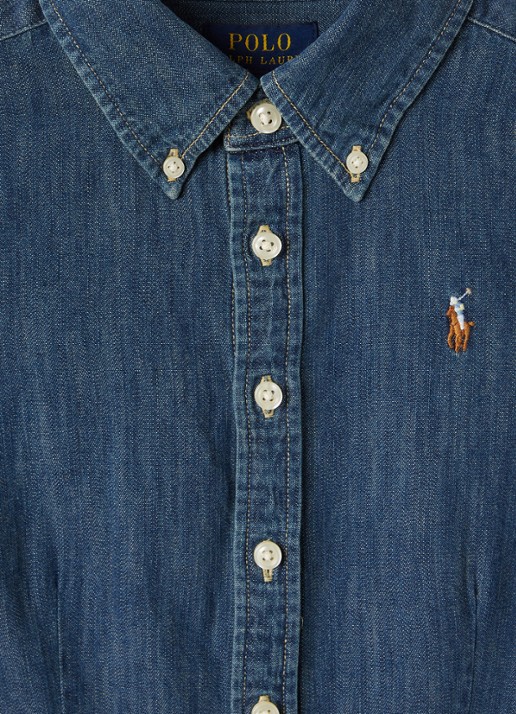Ralph Lauren Blousejurk van denim met logo - detail indigo
