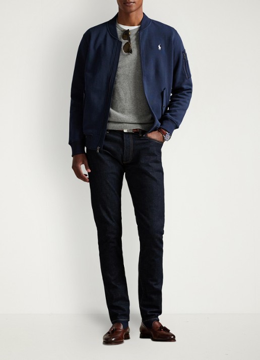 Ralph Lauren Bomberjack met klepzakken en logoborduring - voorkant 5 aviator navy / donkerblauw