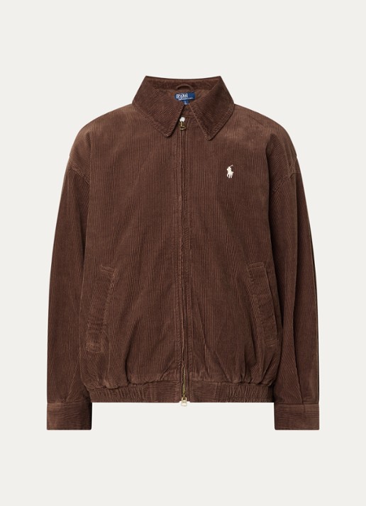 Ralph Lauren Bomberjack van corduroy met logoborduring - voorkant roodbruin
