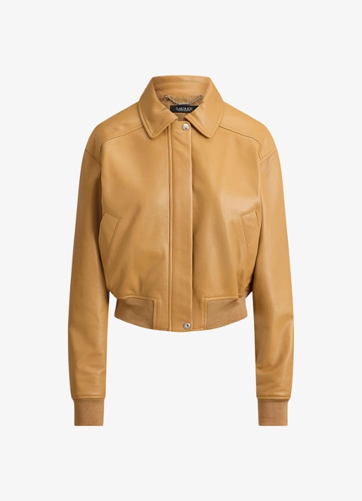 Ralph Lauren Bomberjack van lamsleer met steekzakken - voorkant 3 caramel / beige