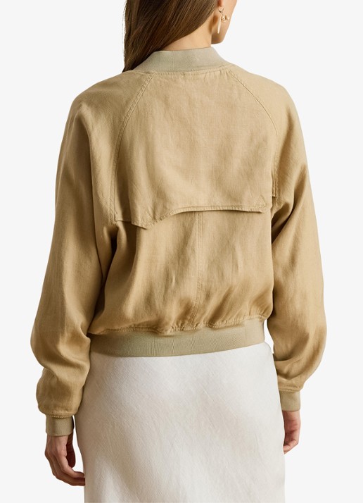 Ralph Lauren Bomberjack van linnen met steekzakken - achterkant birch tan / beige