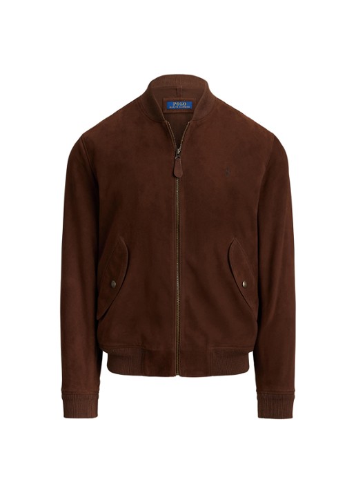 Ralph Lauren Bomberjack van suède met klepzakken - voorkant 3 cooper brown / bruin