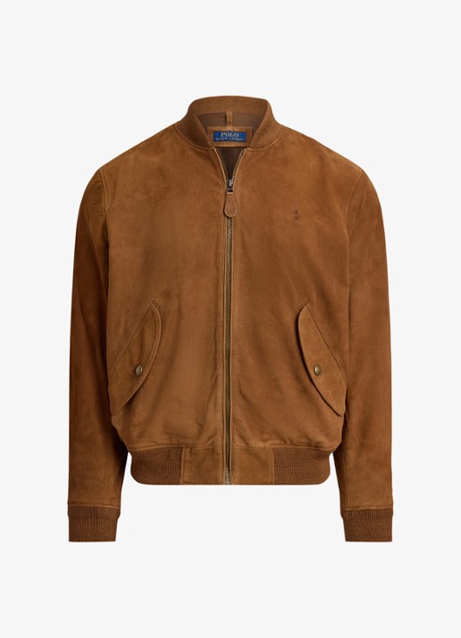 Ralph Lauren Bomberjack van suède met klepzakken - voorkant 2 country brown-2ye7 / bruin