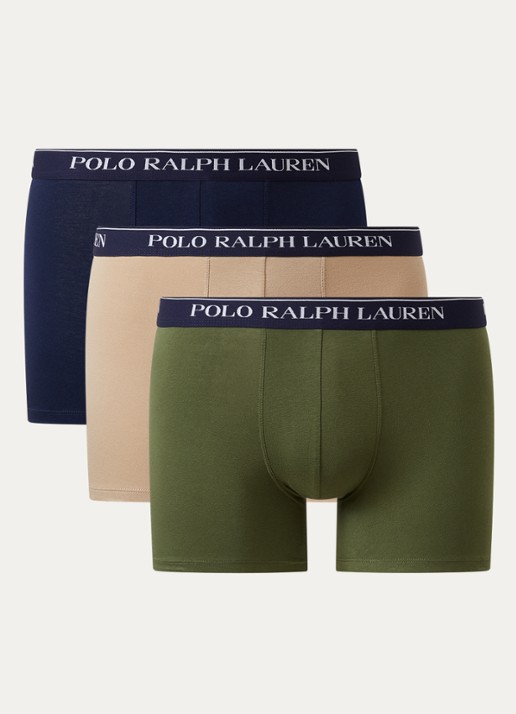 Ralph Lauren Boxer met logoband in 3-pack - voorkant legergroen