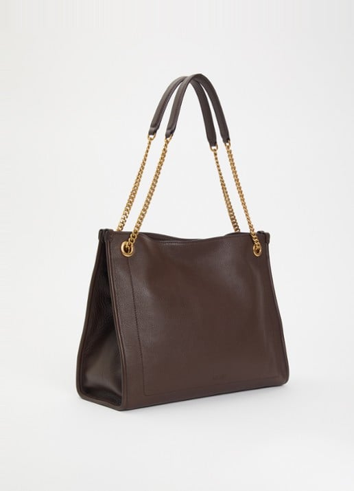 Ralph Lauren Bradley schoudertas van leer - achterkant 5 chocoladebruin