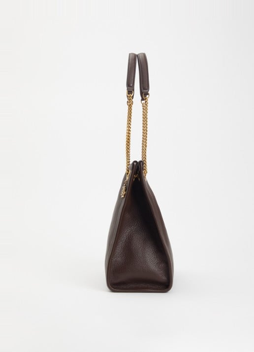 Ralph Lauren Bradley schoudertas van leer - detail 3 chocoladebruin