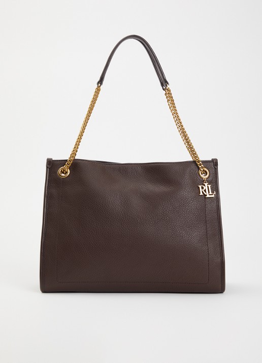 Ralph Lauren Bradley schoudertas van leer - voorkant chocoladebruin