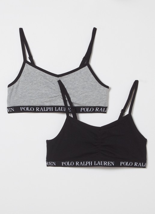 Ralph Lauren Bralette met logoband in 2-pack - voorkant zwart