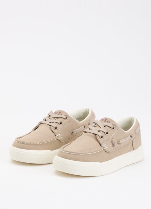 Ralph Lauren Briar Boat bootschoen van canvas met logo - voorkant 3 lichtbruin