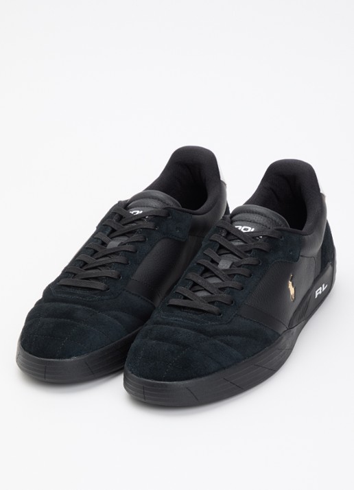 Ralph Lauren Broome sneaker van leer met suède details en logo - detail zwart