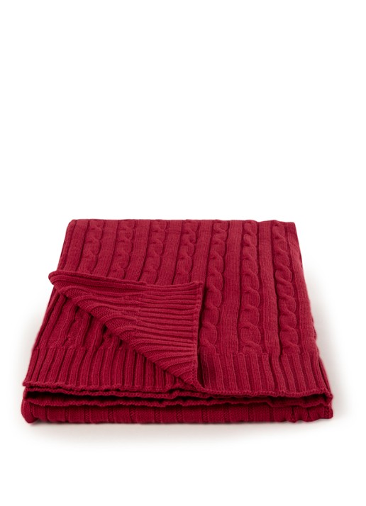 Ralph Lauren Cable plaid van katoen 127 x 177 cm - voorkant donkerrood