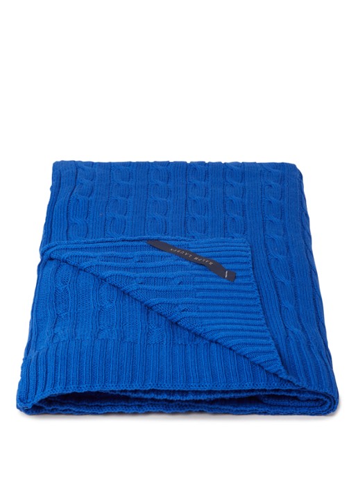 Ralph Lauren Cable plaid van katoen 127 x 177 cm - voorkant kobaltblauw