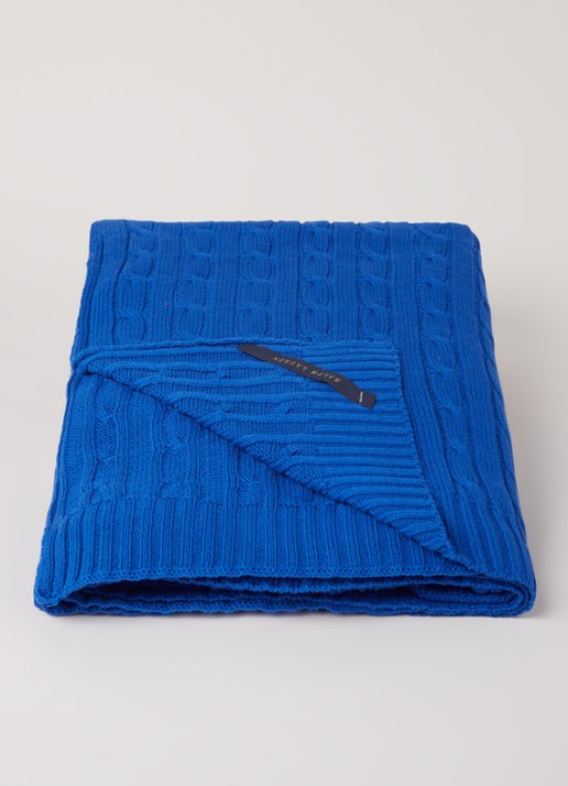 Ralph Lauren Cable plaid van katoen 127 x 177 cm - voorkant 2 kobaltblauw