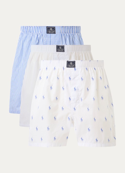 Ralph Lauren Classic boxershort van katoen in 3-pack - voorkant blauw