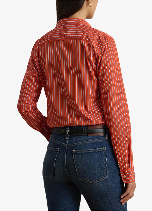 Ralph Lauren Classic fit blouse met streepprint en logoborduring - achterkant 4 oranjerood