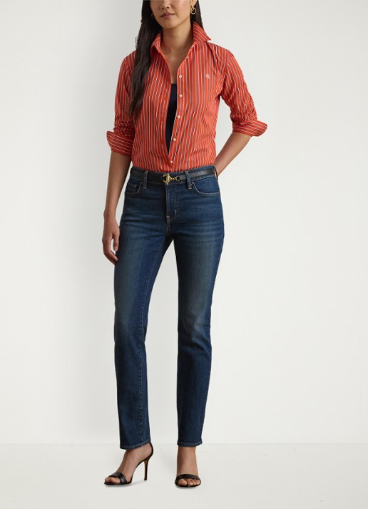 Ralph Lauren Classic fit blouse met streepprint en logoborduring - voorkant 3 oranjerood