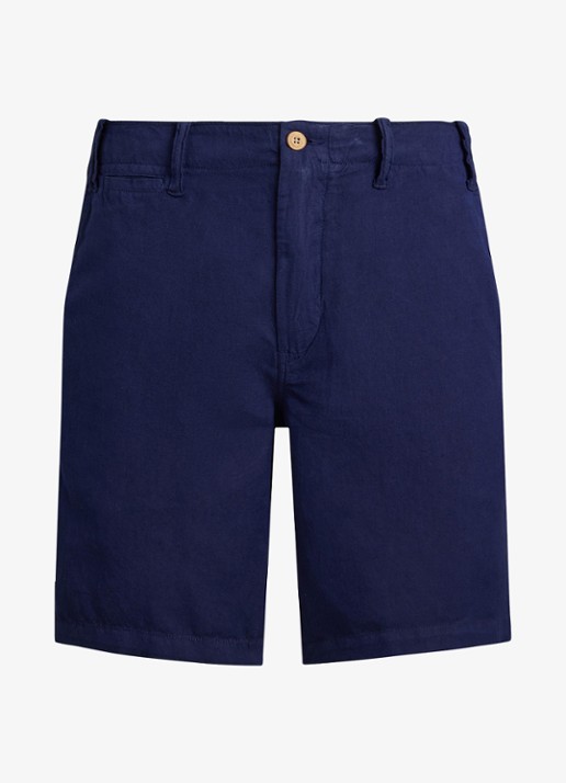 Ralph Lauren Classic fit korte broek in linnenblend - voorkant 4 spring navy / donkerblauw