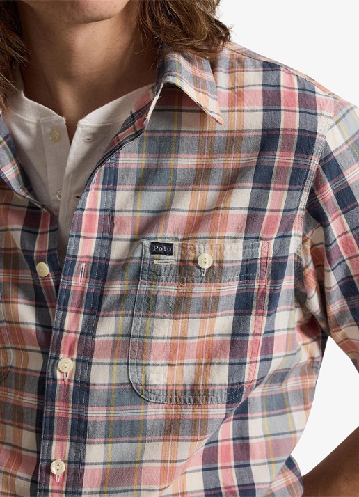 Ralph Lauren Classic fit madras overhemd met ruitprint - detail 5 grey navy multi / grijs