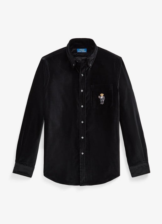 Ralph Lauren Classic fit overhemd van fluweel met borduring