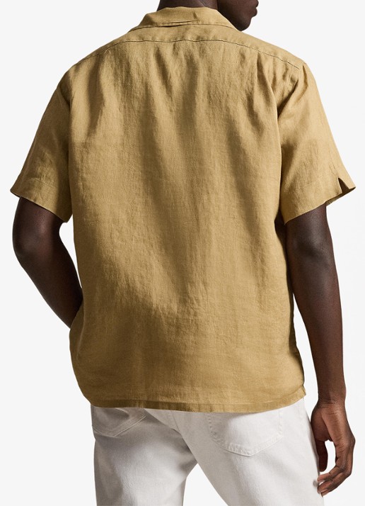 Ralph Lauren Classic fit overhemd van linnen met borstzak - achterkant cafe tan-2x6t