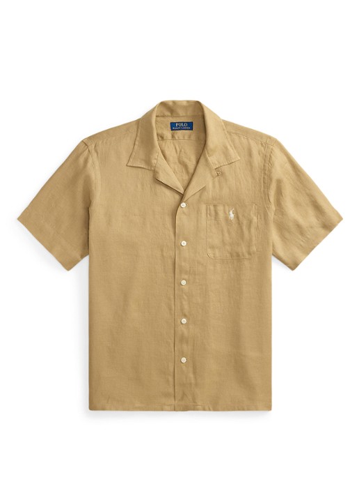 Ralph Lauren Classic fit overhemd van linnen met borstzak - voorkant 2 cafe tan-2x6t