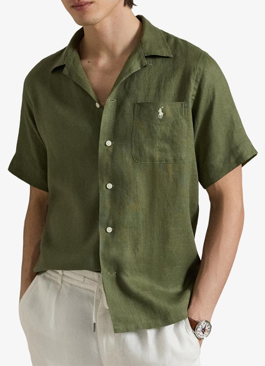 Ralph Lauren Classic fit overhemd van linnen met borstzak - voorkant 5 garden trail-30z6