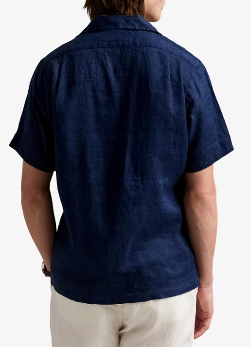 Ralph Lauren Classic fit overhemd van linnen met borstzak - achterkant 3 donkerblauw