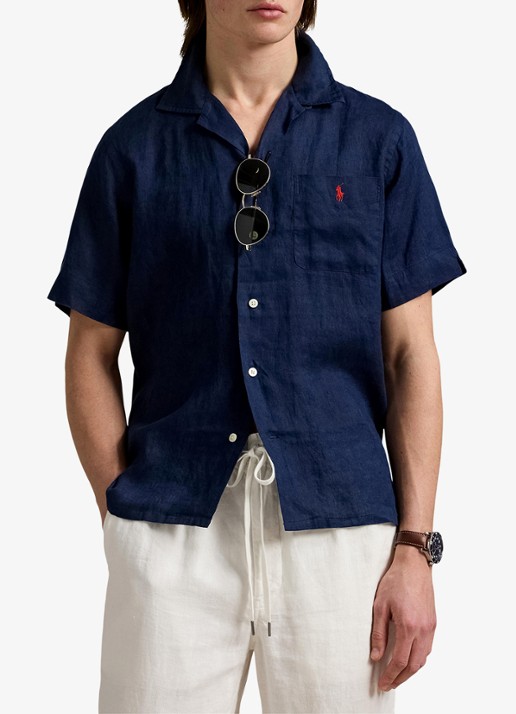 Ralph Lauren Classic fit overhemd van linnen met borstzak - detail 4 donkerblauw