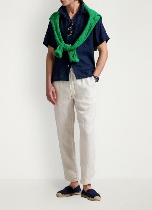 Ralph Lauren Classic fit overhemd van linnen met borstzak - voorkant 2 donkerblauw