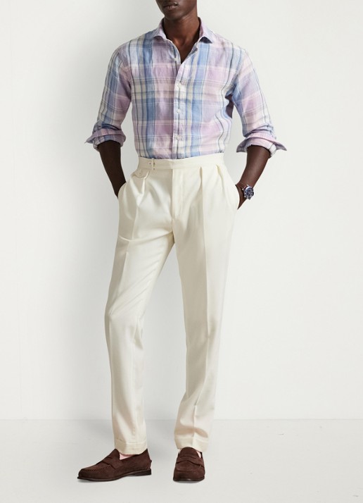 Ralph Lauren Classic fit overhemd van linnen met ruitdessin - voorkant 2 7105b pink blue multi-zyhq