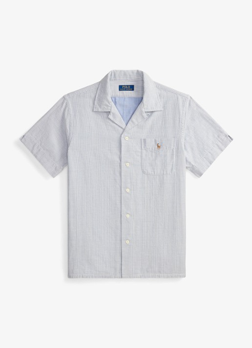 Ralph Lauren Classic fit Oxford overhemd met streepprint - voorkant 7202 blue cream / blauw