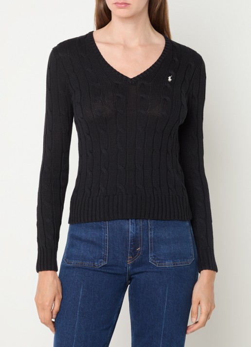 Ralph Lauren Classic kabelgebreide pullover met V-hals