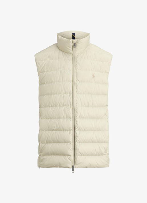 Ralph Lauren Colden opvouwbare bodywarmer met donsvulling en waterafstotende coating - voorkant 2 basic sand / zand