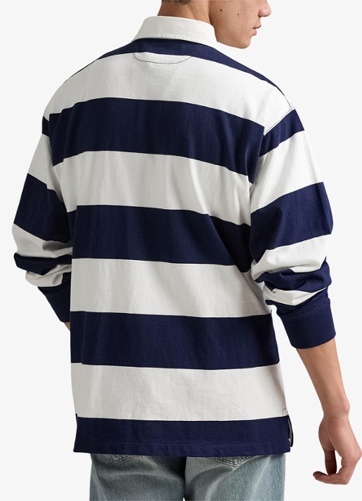 Ralph Lauren Comfort fit polo met streepprint - achterkant white/newport navy / wit