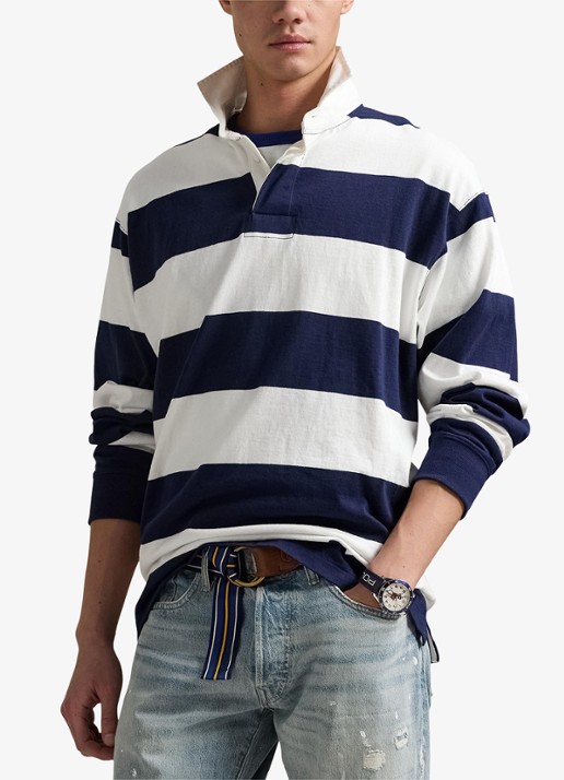 Ralph Lauren Comfort fit polo met streepprint - detail 4 white/newport navy / wit