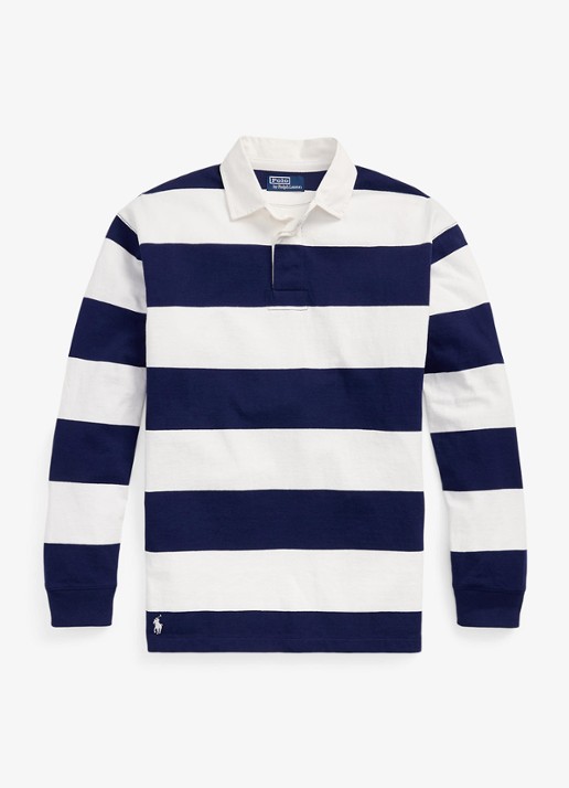Ralph Lauren Comfort fit polo met streepprint - voorkant 2 white/newport navy / wit