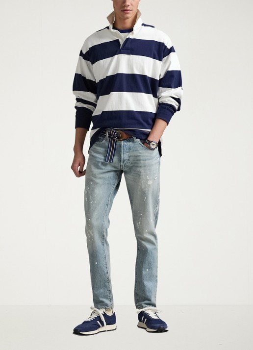 Ralph Lauren Comfort fit polo met streepprint - voorkant 3 white/newport navy / wit