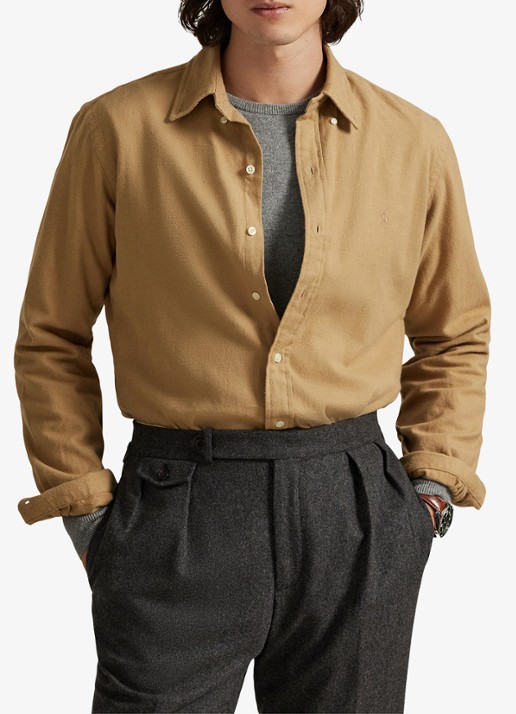 Ralph Lauren Costum fit overhemd met logoborduring - detail rl khaki / khaki