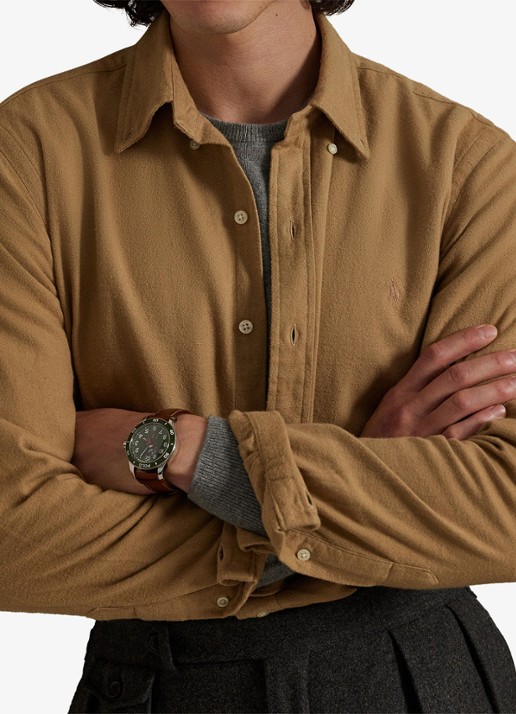 Ralph Lauren Costum fit overhemd met logoborduring - detail 2 rl khaki / khaki