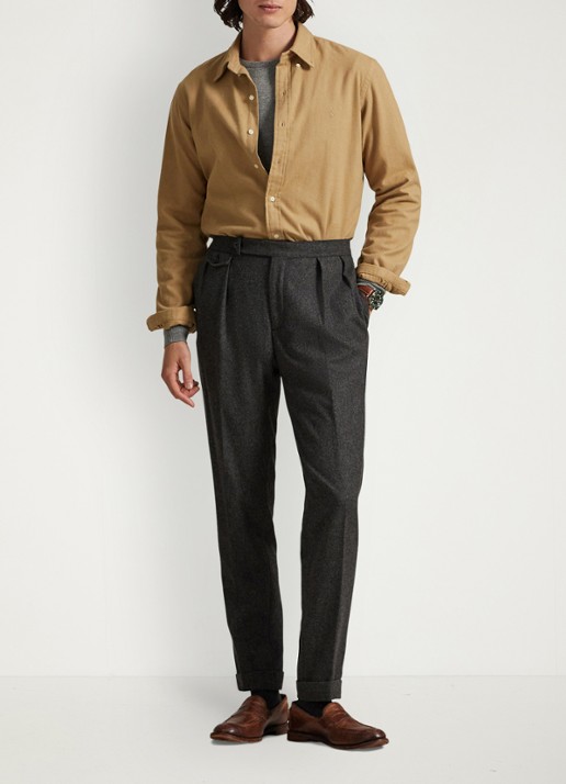 Ralph Lauren Costum fit overhemd met logoborduring - voorkant 4 rl khaki / khaki