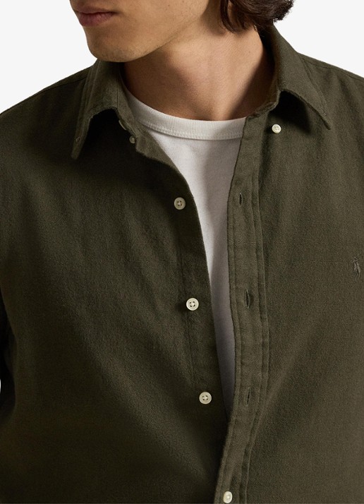 Ralph Lauren Costum fit overhemd met logoborduring - detail 4 ranger green / groen