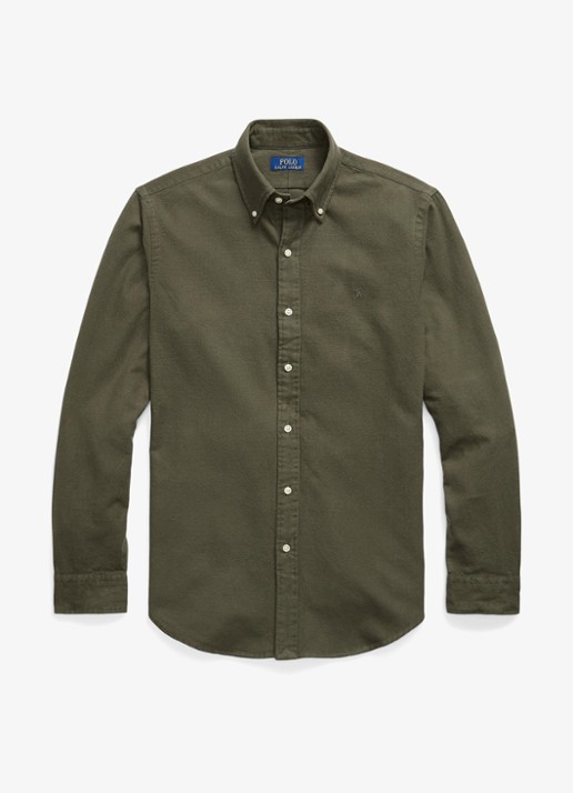Ralph Lauren Costum fit overhemd met logoborduring - voorkant ranger green / groen