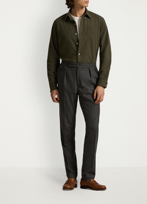 Ralph Lauren Costum fit overhemd met logoborduring - voorkant 2 ranger green / groen