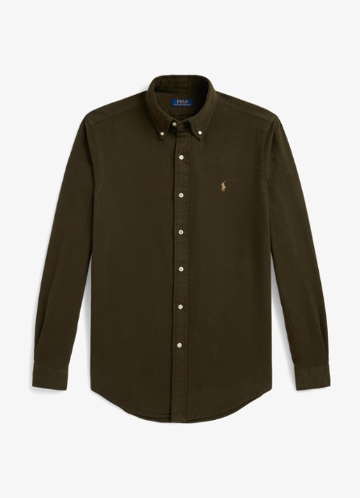 Ralph Lauren Costum fit overhemd met logoborduring - voorkant 2 company olive-2ywd