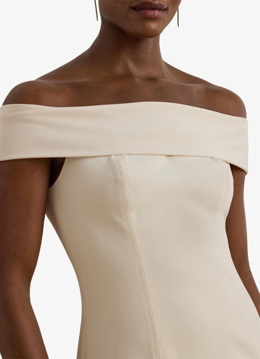 Ralph Lauren Crêpe jurk met blote schouders - detail 2 creme